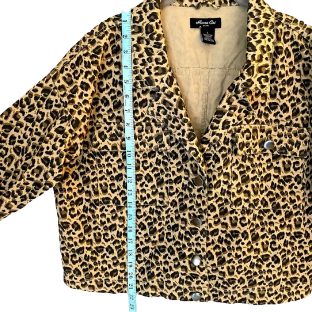 ANNA CAI NY Short Jacket Animal Print Long Sleeve Tan Black Cream Women Size L - Picture 7 of 11